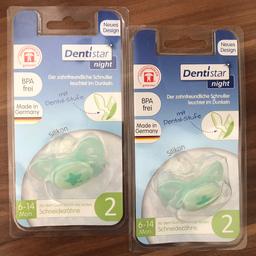 Dentistar Night Schnuller 2 Stück in Größe 2, 6-14 Monate - zahnfreundlich, kiefergerecht & leuchtet in der Nacht!
 
Privatverkauf, daher keine Garantie, Gewährleistung oder Rücknahme.