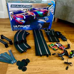 Scalextric set, used.
Everything as pictured. One controller top cap missing as shown but works fine. 
ARC One iPhone app control.