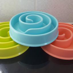A perfect bowl for a small dog or puppy who is eating to fast and you need to slow them down or if you feel you want to challenge your dog at meal times and enrich them. 

all 3 colours £5 each 
only have 1 of each bowl 

collection but can deliver locally for a little extra.