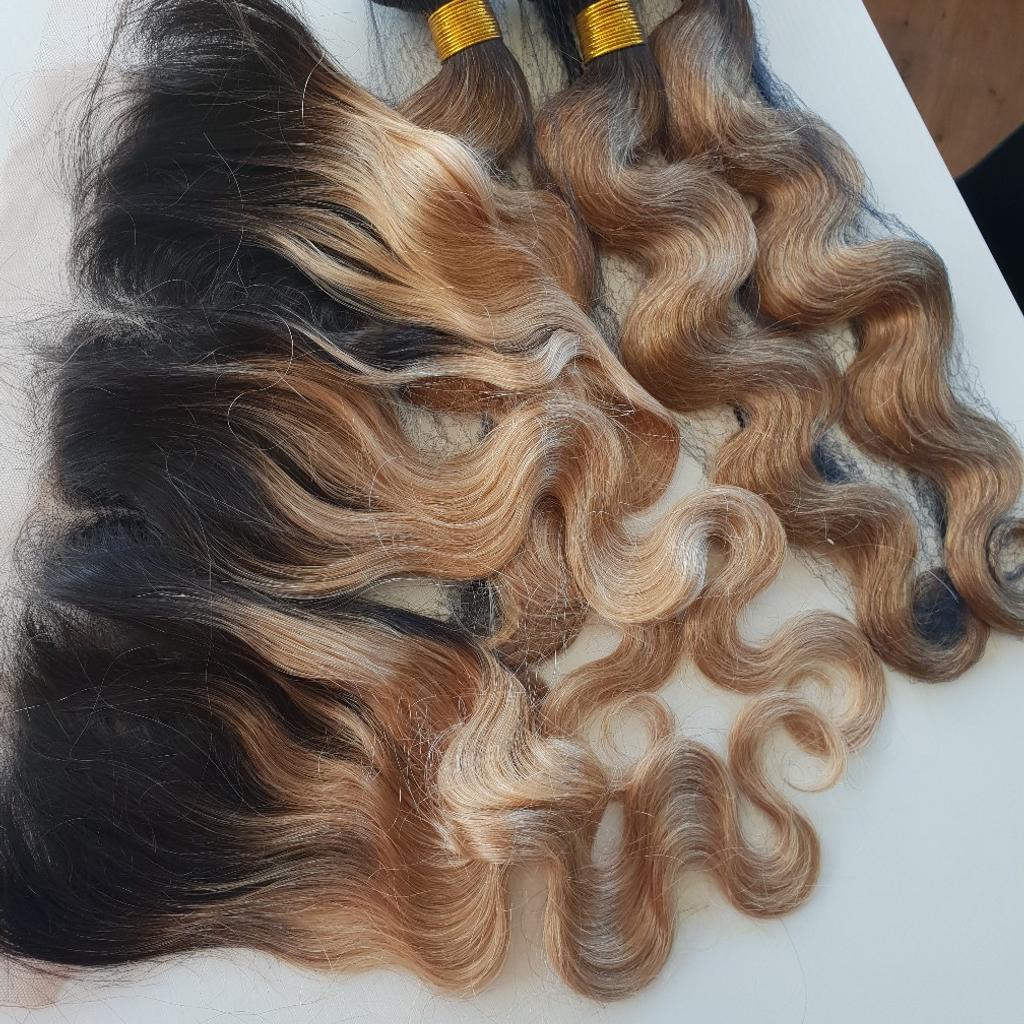 12AA GRADE

1b#/27## ROOT OMBRE
BODY WAVE.
20+20+20 AND 20 INCH 13X4 LACE FRONTAL EAR TO EAR.

ACTUAL PICTURES OF THE BUNDLES YOU WILL RECEIVE. NO GOOGLE PICS.

TANGLE FREE NO SHEDDING.

SOFT AND BEAUTIFUL.

TOTAL ITEMS IS 4. 390g

COLLECTION IN SHOP OR NEXT DAY DELIVERY

CALL TEXT WHATSAPP FOR INSTANT REPLY

07963605032