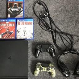 Ps4 slim 500gb with 3 games 2 controllers and headset