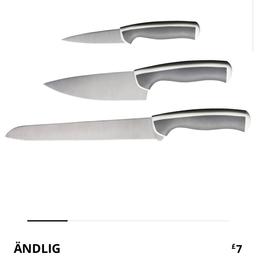 23cm bread knife 
15cm cook’s knife 
10cm paring knife 

It is used but the knives are in good conditions. The handles have some signs of use, but they still work perfectly.