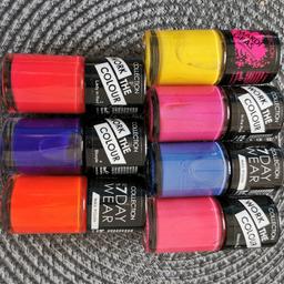 Bright nail varnish, all brand new. Selling them as a set and have 3 sets available.
Each set comes with a free glitter top coat.

Can deliver for £4