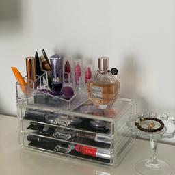Acrylic makeup organizer and glass trinket dish