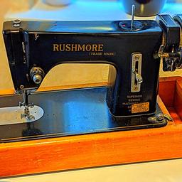 Jones Model C (Rushmore branded) Semi Industrial Electric Sewing Machine c1950 It's in excellent working order. 

Will sew a wide range of materials from light to very heavy these include: Hide leather, vinyl, sails, sporting & camping gear, canvas, nylon, layers of curtains, webbing, upholstery, denim, household materials, clothing, etc..

* PLEASE NOTE: Price is for Machine ONLY -Motor & Wooden Base (pictured) are NOT INCLUDED. 

Happy to fit motor and base if you bring your own.
£20 NO OFFERS