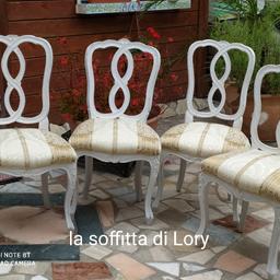 quattro sedie Cippendal a cui è stato fatto un restyling completo shabby chic sia per il colore che per la tappezzeria... zona alessandrino