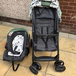 In good condition. General wear and tear. Scuff marks on handle bar as seen in pic due to loading/unloading car seat. Comes with footmuff which has never been used. Collection only.