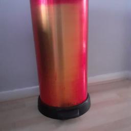 good condition 
metalic red pedal bin
height: 27.5 inches
width: 13.5 inches