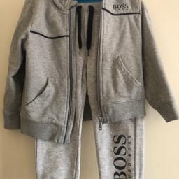 Gorgeous tracksuit for 3 years old boys, perfect for chilly weather, warm and cozy material. The hoodie and the trousers are a bit different colour, grey versus light grey. They look fab when wearing them.
