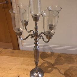 Fabulous floor standing candelabra - 5 arms. Chrome with glass hurricane lamps. 116 cms high, 50 cms widest 
Collection only