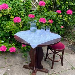 Antique style, solid rosewood circular bistro table
Dark brown colour

90cm tall / 30 inch diameter (approx 76)

Great for a small kitchen or can be upcycled
£15 each or £22 for both - ONO