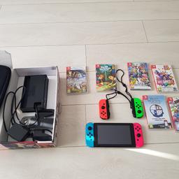 excellent condition.  hardly been used 

comes with 2 extra controllers & 6 games .

Just dance 2019
super Mario party
brain training
starlink
super smash bros
hello neighbour 

games on there own cost nearly £200 .
extra joycons cost £70 

smoke free pet free home