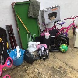 2 children’s bikes
Dehumidifier
14” wheel rim
Canon printer
Snooker table with legs, complete
Garden wall lights
Toasty machine
New watering can
Extension lead
Coat hook
New sledge

Plus others bits