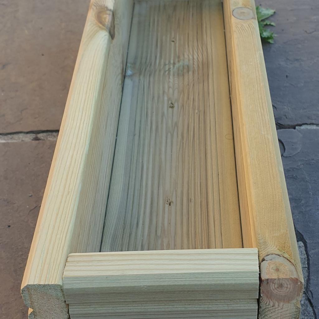 Hand made from 26mm tanalised decking
Made from brand new pressure treated decking board
Constructed with decking screws
Base/feet made from same decking wood
can be made to measure.

sizes are approximate
 (L x W x H)
1. 30cm x 17cm x 15cm £17.99, painted = £23.99
2.45cm x 17cm x 15cm £22.99, painted = £28.99
3. 60cm x 17cm x 15cm £25.99, painted = £33.49
4. 90cm x 17cm x 15cm £33.99, painted = £42.99

contact me on 07557402434