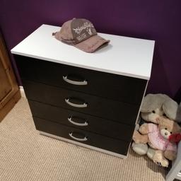 black and white chest of drawers, over all in good condition, a couple o marks on the top, and one small pen scribble (thanks kids!)

free to anyone who wants to collect.