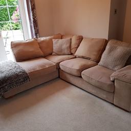 Used Fabric Corner sofa for sale, great condition, buyer to collect from Helsby 2.55m length one way and 2.25m length the other depth of 87cm