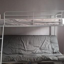 I'm selling my son's metal bunk bed with blue futon..only 6months old..cost £360 with mattress..selling for £150 ono...mattress comes with it..collection only..Will dismantle before collection