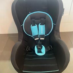 Toddlers mothercare car seat in blue.
Used but in very good condition, slight tear in the leg buckle when trying to put back together after washing. 
Comes with removable head support padding. 
Suitable from 9-18kg.