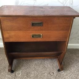 Nice item it measures approximately 22” in height the top is 22” x 11 1/2” and the drawers are 3” deep