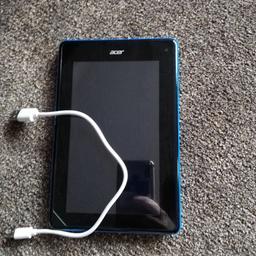 Acer iconia B1. In very good used condition. Has been factory reset. Doesn't come with the original charger but does have a wire. That can be plugged into a usb source or USB plug.