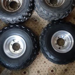 quad wheels
both front hold air but go down slowly need new tyres or repairing both back ones hold air but one needs a new valve shown in the pics the tred is like new

sold as seen

offers