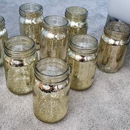 Set of 10 metallic gold jars. Bought from Hobbycraft, used once. In great condition.  7.8 x 13cm. Collection only