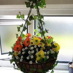 Artificial flower hanging baskets. Extra large size. Brand new in box. I have 2 of these. £30 each.