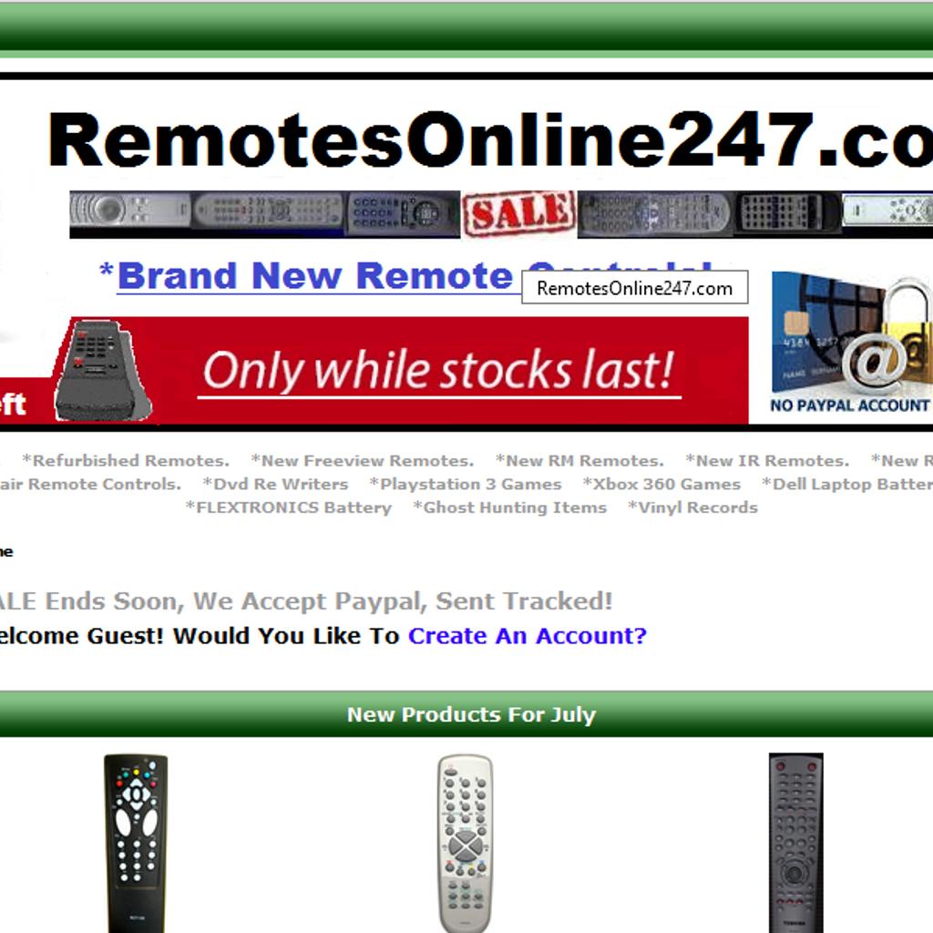 Hi images of website is an example only,this website is not for sale,what we are offering here is an eccomerce website where you can list your own products on it,electronics,clothing,cameras,etc,you will also get a free domain name from us of your own choice and free hosting for 1 year on our server,you will have an adminstration panel to add all your products,if you require a banner like remotesonline247.com has one,of your own choice it is plus £59.99 for the banner and we will upload it.