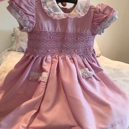 Girls pink smock dress with matching knickers age 1 years good condition