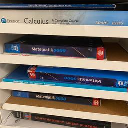 Tekniskt basår:
- Matematik 3c basåret, har en i nyskick och en lite mer sliten. Säljer den ”slitna” som ändå är i gott skick utan markeringar osv för 150, den helt nya för 250.
- heureka övningsbok fysik 1 och 2 basåret, 250 kr 
- formler och tabeller, 50 kr
- heureka teoriboken basåret 300 kr

HAR även resterande böcker för basåret, pm för pris

KTH 1:a året:
- Linjär algebra, 350 kr
- Calculus 9e upplaga 500 kr
- Mekanik 1, 150 kr

Perspektiv på historien plus, 150 kr
Matematik 2c, 150