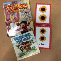 “Beano”book, Flip Flop counting book (1 to 20) for age 3+ and a 33rpm story record of Peter and the Wolf
