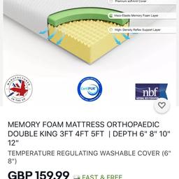 Brand new king size memory foam Mattress.
Cash only
As you can see the cheapest on eBay is £159
Can deliver locally for small charge