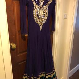 Cadbury purple and green Indian frock suit ,together with scarf and drain pip pants ,
Heavy stone work on top of front and back of dress , worn about 3/4 times ....size 12
Bargain price £15