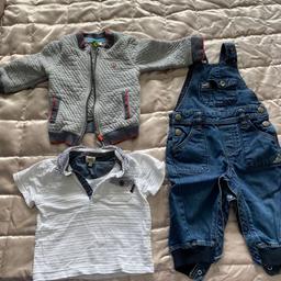 Bundle of Ted Baker clothes. Size suitable for a child size 9-12 months. Dungarees and Jacket in size 9-12 months. T-shirt is size 12-18 months. In excellent used condition.