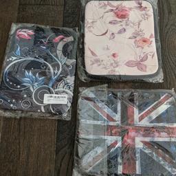 3 unused iPad covers - pink floral design, union jack design and blue floral pattern. aprox 27cm x 21 cm
Can post or pickup Kilburn station area
