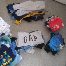 X14 vests. Mix of long and short sleeved.
X1 navy shorts
X2 swimming shorts
X1 long sleeved dinosaur top
X5 sleepsuits/babygros
X1set of pjs
X6 hoodys/jumpers
X12 t-shirts
X12 joggers/jeans/trousers

All in good condition. Have been in a bag in the garage so will need to be washed for a feeshen up.

Collection only.