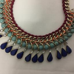 Marks And Spencer M&S Pearl, Blue Stone Chunky Gold Statement Necklace