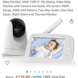 2019 upgraded large 5'' 720P IPS display for much clearer view day and night
Audio and Video Real-Time Monitoring：With 7-Level Sound Volume & LED Indicators
Easy to Handle: Auto-pilot button, one-press 2X & 4X zoom function, room temperature monitoring, two way talking, and auto night vision
Baby Monitor with Our Best Battery Life Ever: 12hrs audio-only mode and 24hrs display mode with a large 4500mAh rechargeable battery
Enhanced 480ft-900ft Transmission Range