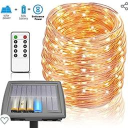 100 Ft Solar Lights Outdoor Garden Fairy Lights String Lights Powered by Solar and Batteries, 8 Modes 300 LEDs IP67 Waterproof Solar Rope Lights with RF Remote for Patio Garden Party Decor (Warm White)