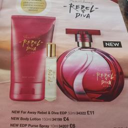 Avon Rebel & Diva - just launched

Includes perfume, body lotion and handbag size perfume