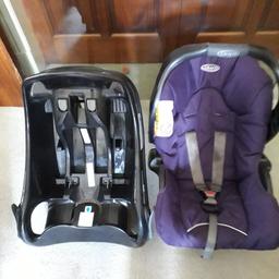 FROM BIRTH TO 13 KGS. COMPATIABLE WITH ALL GRACO STROLLERS/PUSHCHAIRS AS A TRAVEL SYSTEM WITH CLICK CONNECT. MACHAINE WASHABLE REMOVABLE COVERS. 3 POINT SAFETY HARNESS. MAX SIDE IMPACT PROTECTION. WITH EASY TO FIT BASE. WITH COLOUR INDICATOR TO SHOW CORRECT FIXING IN YOUR CAR. AS YOU CAN SEE EX. CONDITION.  