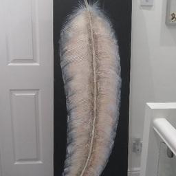 Gorgeous Canves of a white Feather. Black Background. Excellent Condition. Can be hung either way as seen in pictures. Collection only please. Expensive when New.