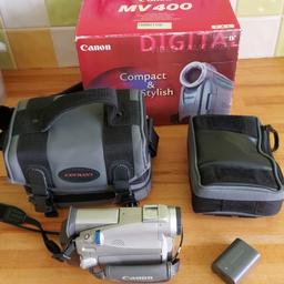 Camcorder comes with 2 battery packs, carry case, charger and connector wires.