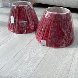 Two extremely very beautiful silk cranberry lamp shades

16inches across . In wrapping cellophane

Collection only, £15 EACH only.