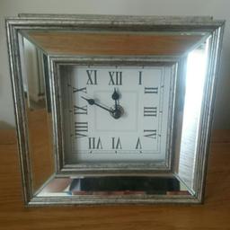 Square clock. 
Gold antique look with mirrored edging 
17cms x 17cms x 5cms
Pick up Peterlee