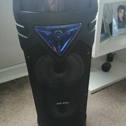 Bluetooth speaker/karaoke system
Has flashing lights.
This is very loud and has a good base
Your welcome too test it.
Has radio option and Bluetooth
Connection for a mic also

Collection only