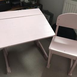 Pink kids desk and chair. Lovely solid wood piece of furniture. Paintwork in need of attention as pictured.