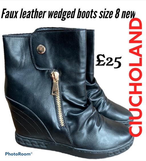 Buy & Sell West Midlands Birmingham - Photos for Faux leather black wedged boots size 8 bnwt