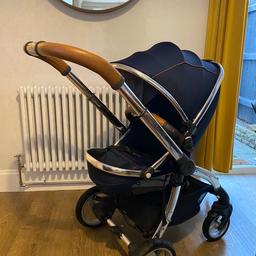 2 years old egg pram with carry cot .in perfect working order apart from wear and tear on the chrome and a few pulls on the fabric underneath. The carry cot is nearly perfect . Comes with  inner fleece liner , egg adaptors for car seat, 2 x rain covers and sun Brolly . Your more than welcome too come and view it . £475 Ono .
