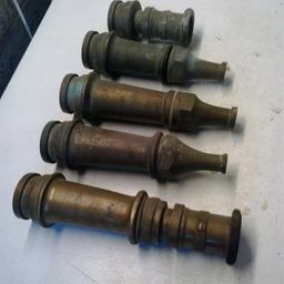 5 Vintage Fire Hose Nozzles...
£150 for all 5 or £40 each except for the large one which will be £50..

I can "brasso" them up shiny if you want, but they will cost half the price on top......